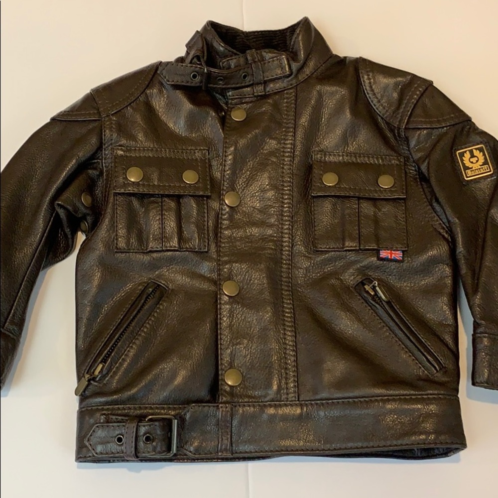 💖Host Pick💋 Belstaff Kids Brown Leather Moto Jacket New